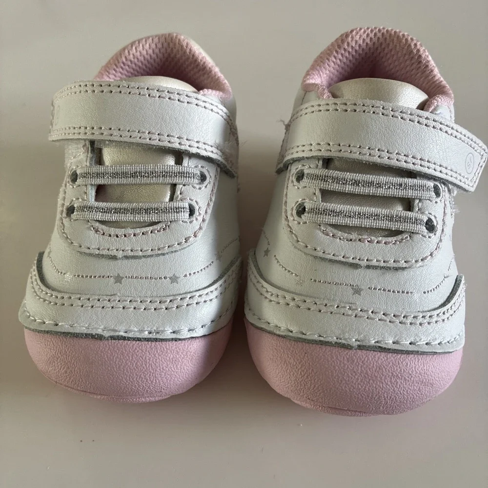 Stride Rite Shoes Soft Motion Baby Girls 3M Pink White Stars‎ Moon Clouds NWOT